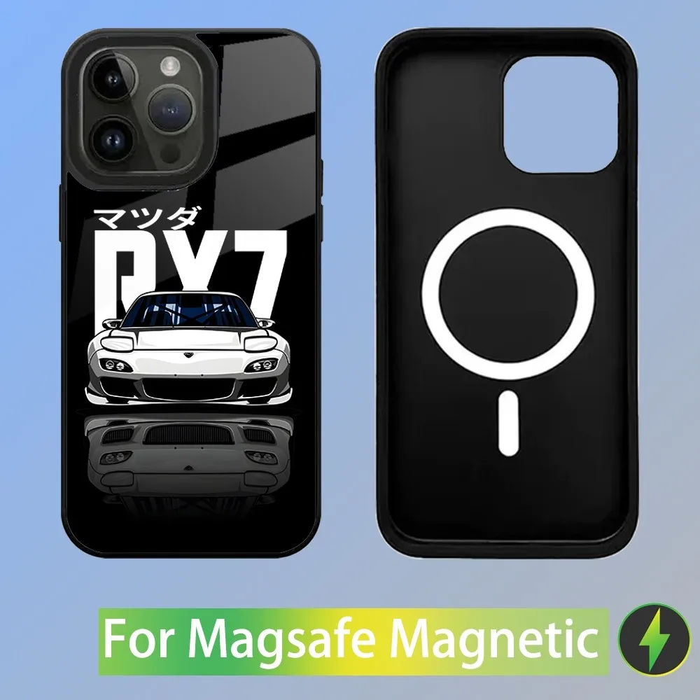 Rx7 jdm legenden autos telefon hülle für iphone 15,14,13,12,11, plus, pro, max mini magsafe magnetisches kabelloses laden