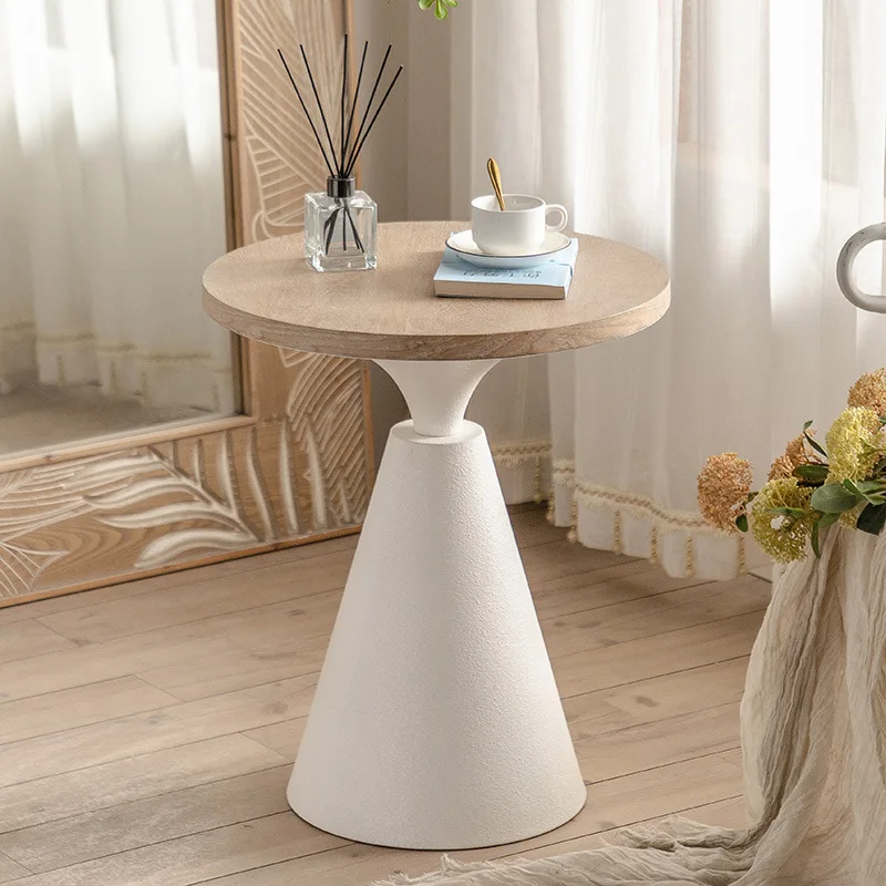 Sili Style Solid Wood Living Room Coffee Household Iron Vintage Small round Table Cream Light Luxury