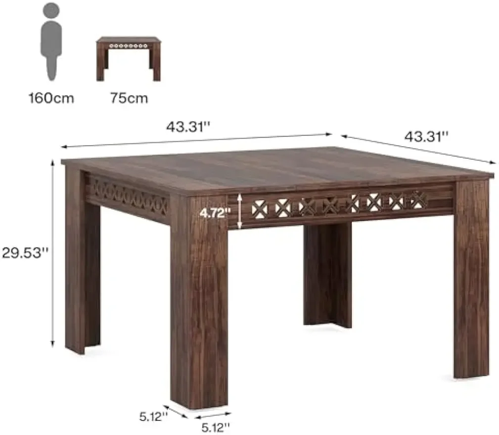 Dining Table for 4, 2-4 Person Farmhouse Wood Dining Room Table (Rustic Brown, Heavy Duty Legs)