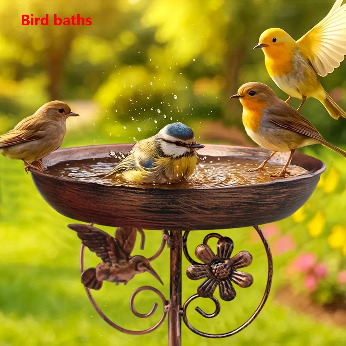 Garden Metal Bird Bath with 5-Prong Base Outdoor Vintage Cast Iron Water Fountain Decoration Ideal Decoration for Bird Lovers