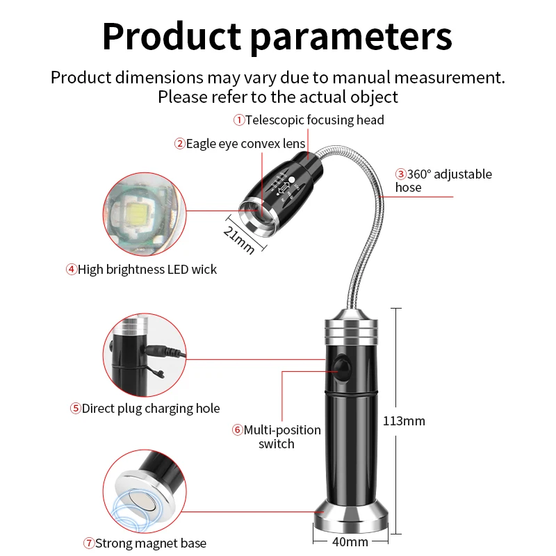 LUXIANZI Regulowany 360° °   Latarka LED Zewnętrzne oświetlenie do grilla Super jasna podstawa magnetyczna Outdoor Camping Narzędzia do oświetlenia awaryjnego