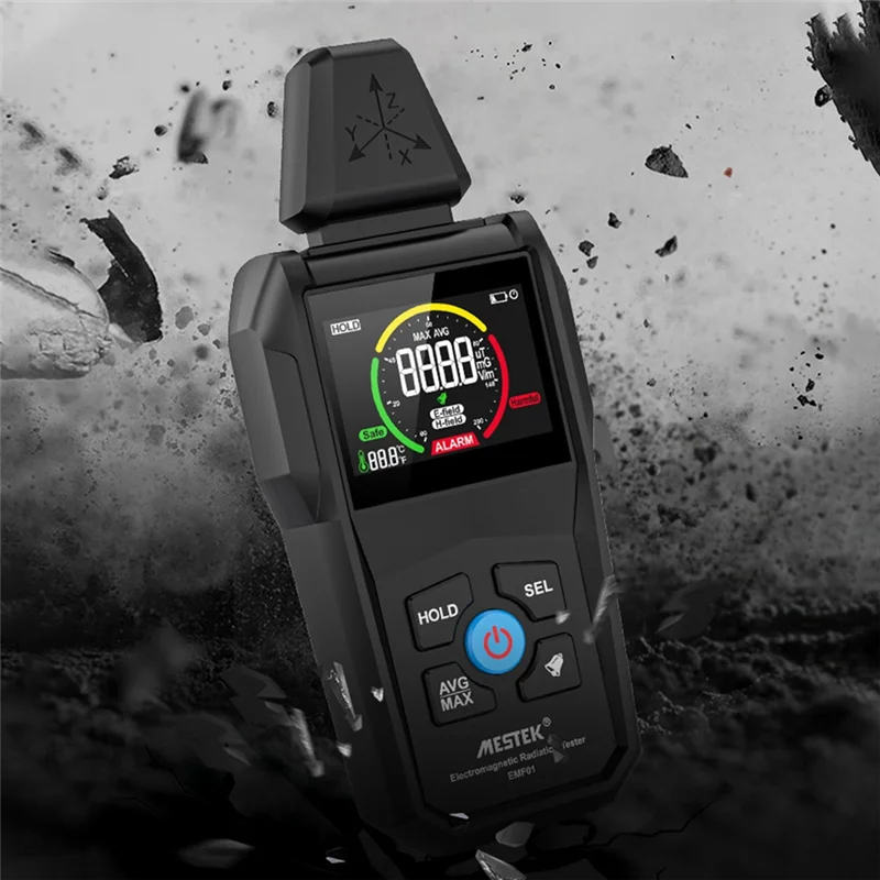 ABKI-MESTEK Przenośny detektor promieniowania elektromagnetycznego Tester temperatury i wilgotności w gospodarstwie domowym Cyfrowy detektor z kolorowym wyświetlaczem, Du