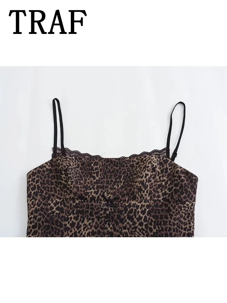 TRAF 2024 Leopard Print Crop Top Female Off Shoulder Short Tops For Women Sleeveless Backless Tank Top Woman Sling Sexy Tops