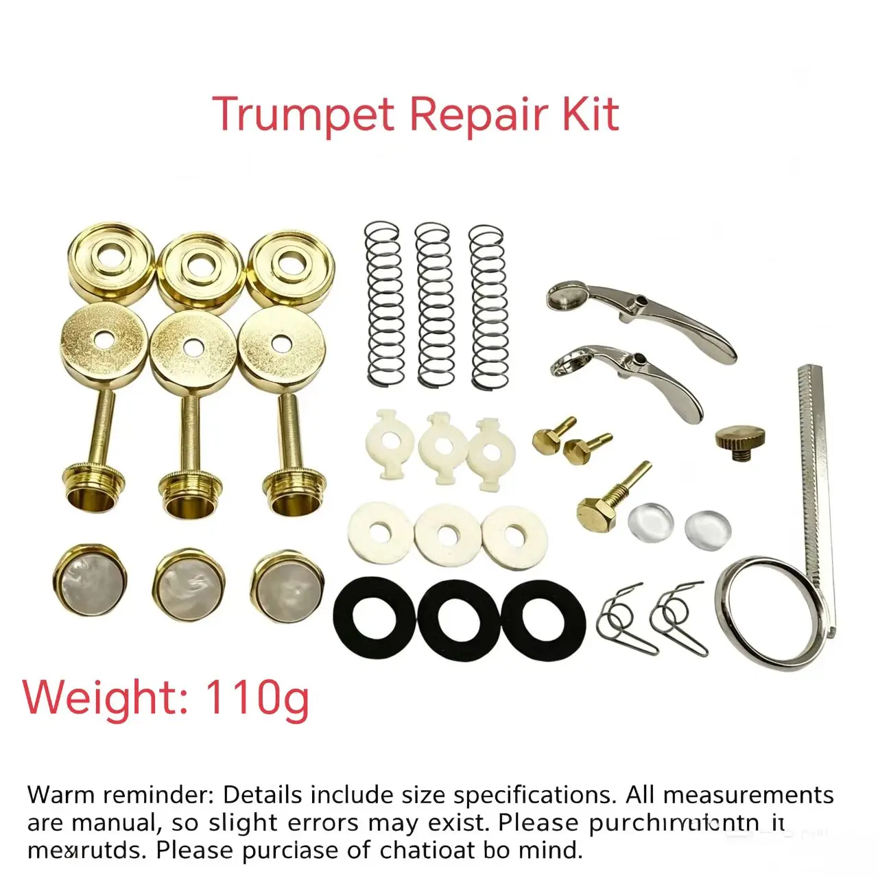 Bb Trumpet Accessories, Gold‑Plated Repair Parts, Valve Top Cap, Valve Bottom Cap, Connecting Rod, Water Key