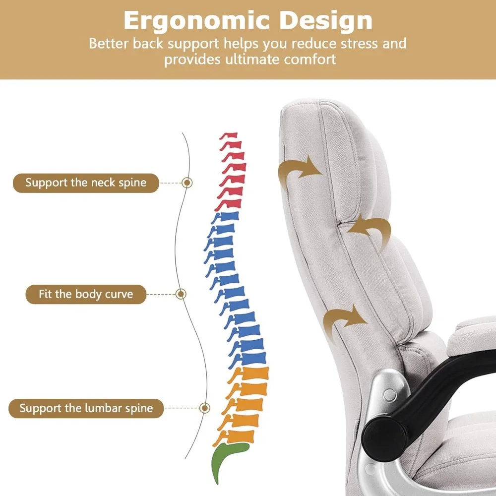 Silla de oficina ergonómica, silla de escritorio ejecutiva grande y alta con respaldo alto para ordenador, cómoda silla tapizada para oficina en casa