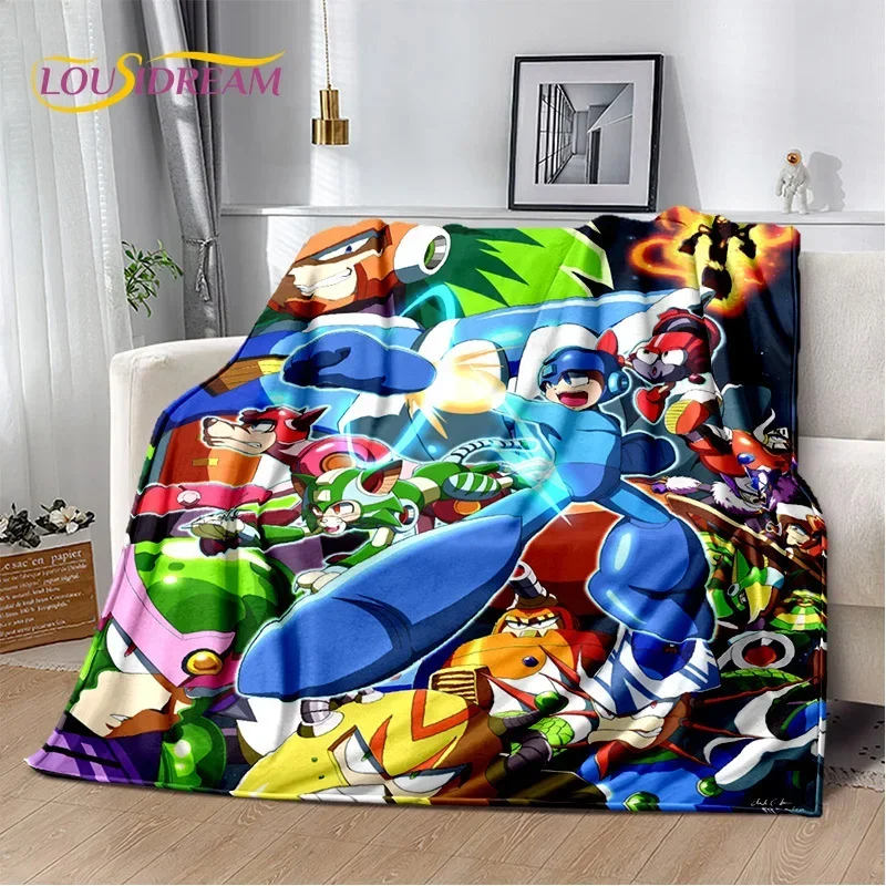 Retro cartoon Rockman Mega man game beds soft flannel blanket for beds bedroom sofa picnic, outdoor leisure nap for gift