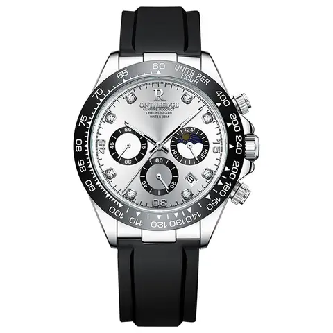 Relógio cronógrafo masculino de luxo, estilo Panda Dial Daytona, relógio de pulso de quartzo à prova d'água esportivo de negócios
