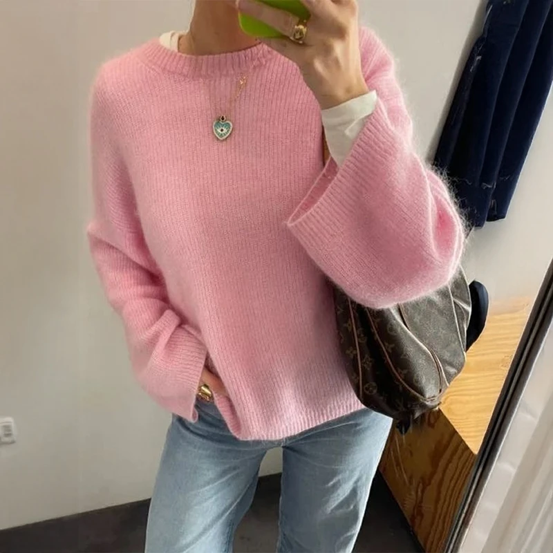 

STYLISH LADY Knitted Sweaters 2025 Autumn Winter Women Long Sleeve O Neck Casual Loose All Matched Pullover Outwears