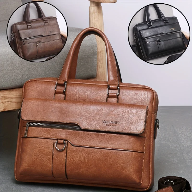 

High Quality Business Handbag PU Leather Computer Bag Retro Men's Briefcase for 14 inch Laptop Shoulder Bag Messenger Bag