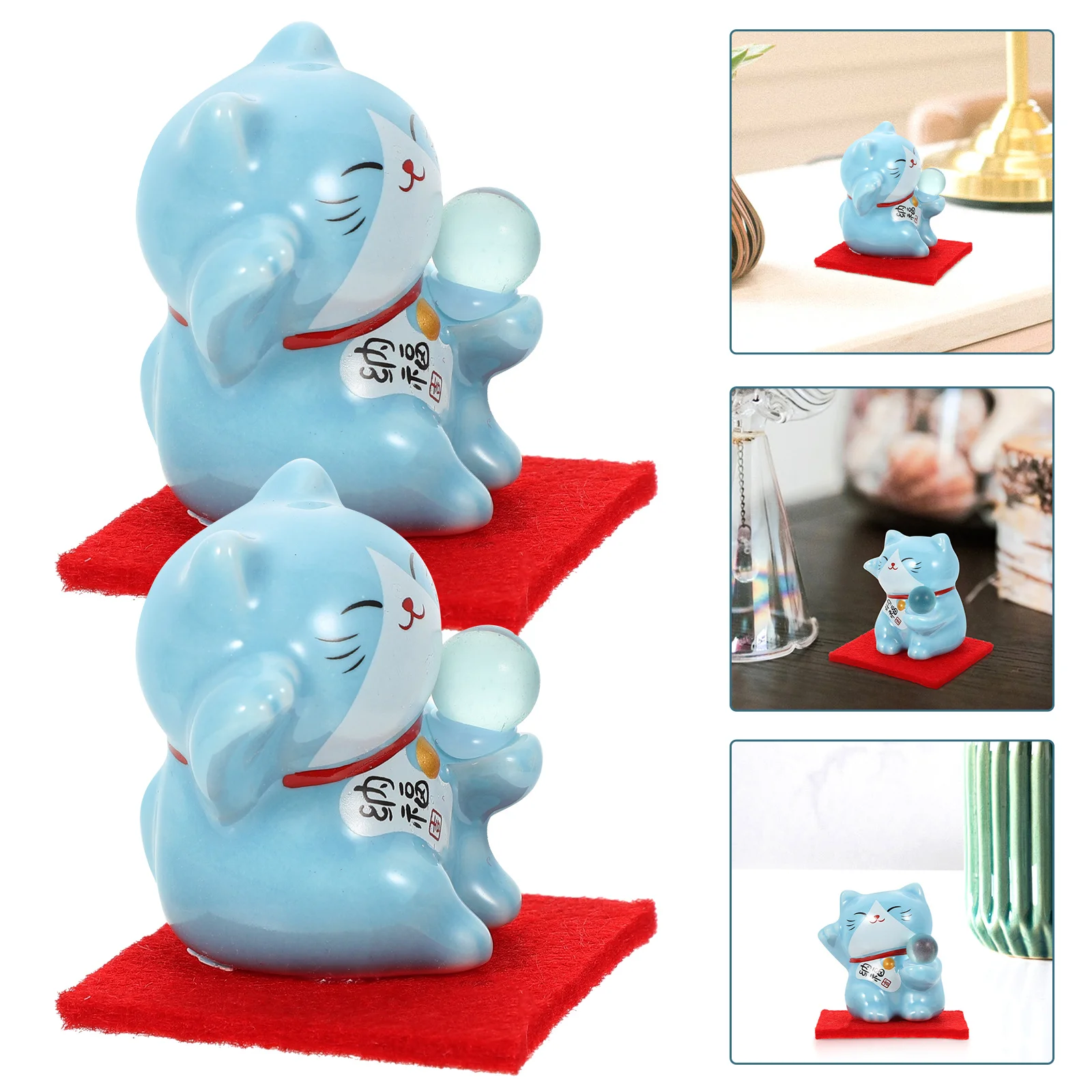 

2 Pcs Cat Statue Lucky Ornament Decor Auspicious Animal Desktop Decoration Blessing Figurine