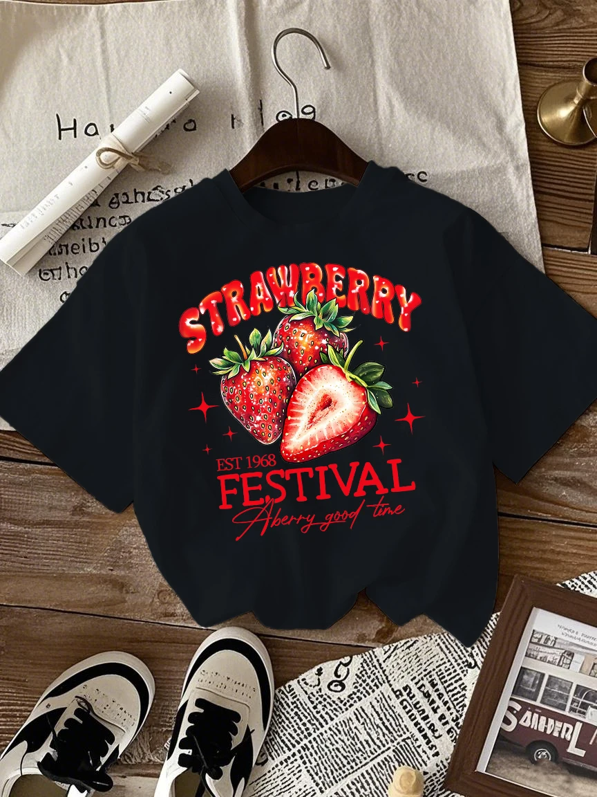 

Strawberry Festival Fruits Est 1968 Print Women T Shirt Casual Plus Size T-Shirt Breathable Cotton Streetwear Loose O-Neck Top
