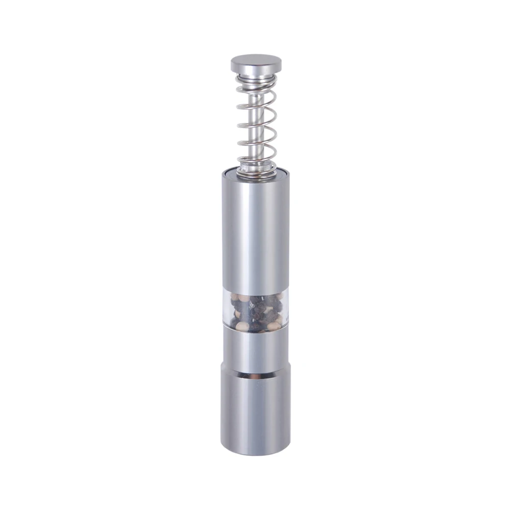 Hand Driven Metal Pepper Grinder/Salt Mill&Muller,Portable Thumb Push Aluminium Case,Stainless Steel Core