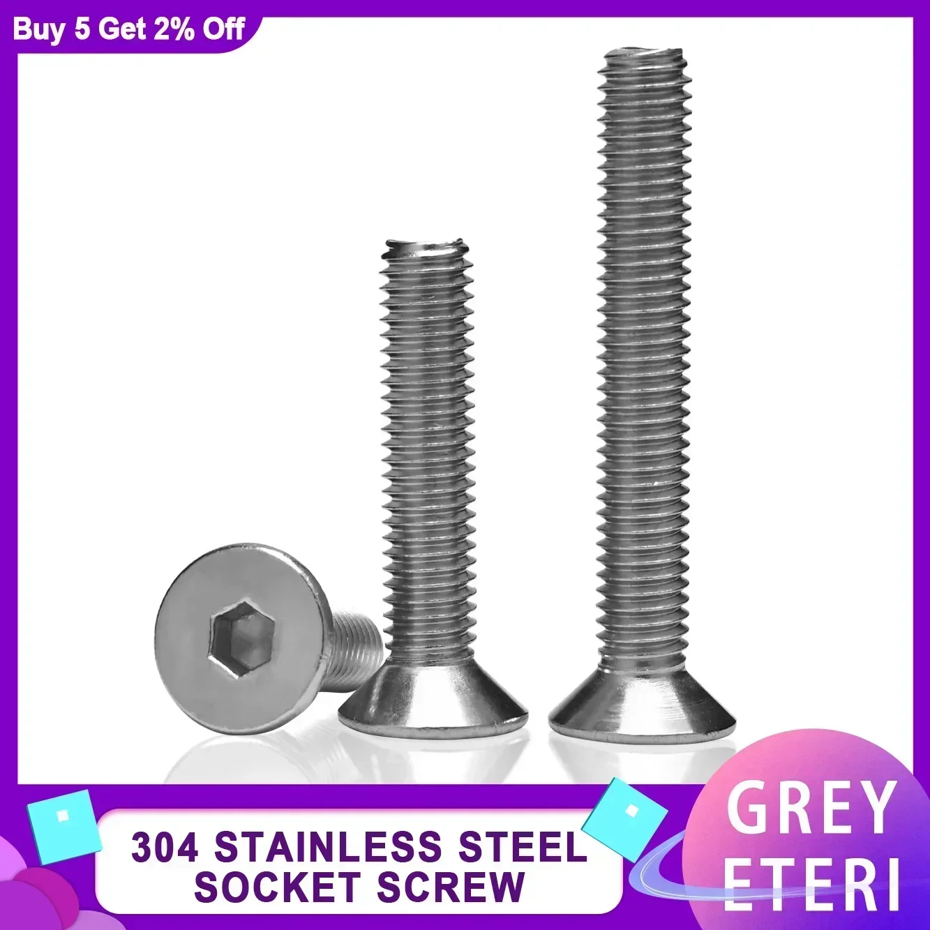 304 Stainless Steel ISO7380 Countersunk Head Hex Socket Screws Bolt Allen Thread Machine Metal Screws M2 M2.5 M3 M4 M5 M6 M8 M10 