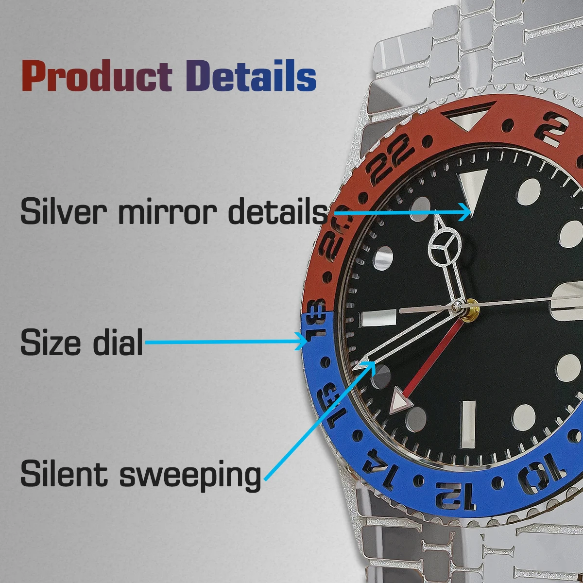 Red Blue Bezel Wrist Watch Shape Wall Clock for Man Cave Office Room Luxury Acrylic Mirror Art Modern Design Silent Quartz Clock