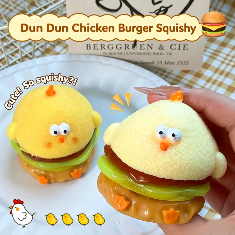 

Hamburger Chick Soft TPR Squish Sensory Toy Thumb Sucking Cartoon Kawaii Animal Design Anxiety Fidget Relief Toy Desk Decor Gift