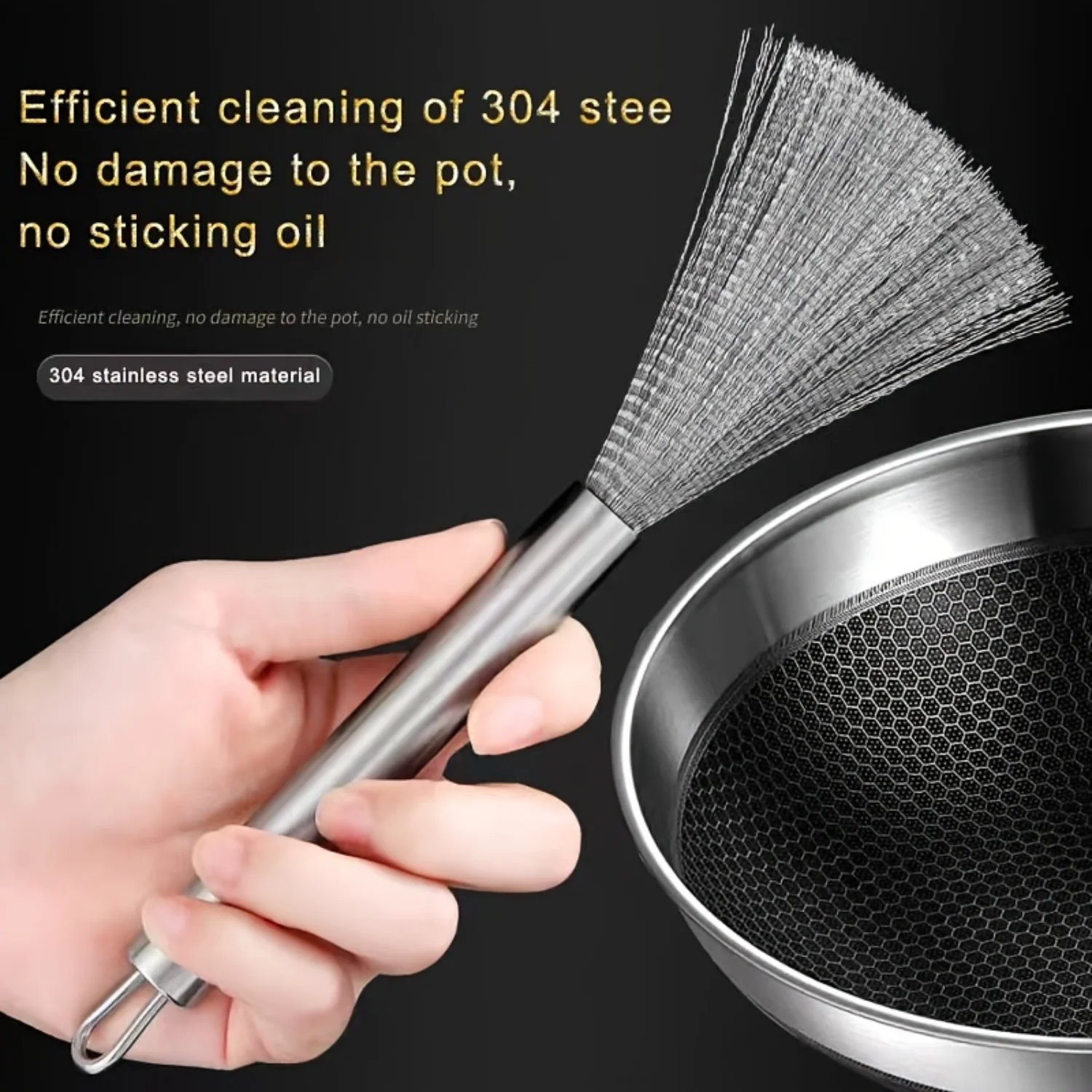304 Stainless Steel Cleaning Brush, 13cm/5.12in Comfort Grip, Efficient Scrubber With Hanging Loop, Durable Metal Pot Cleaner F