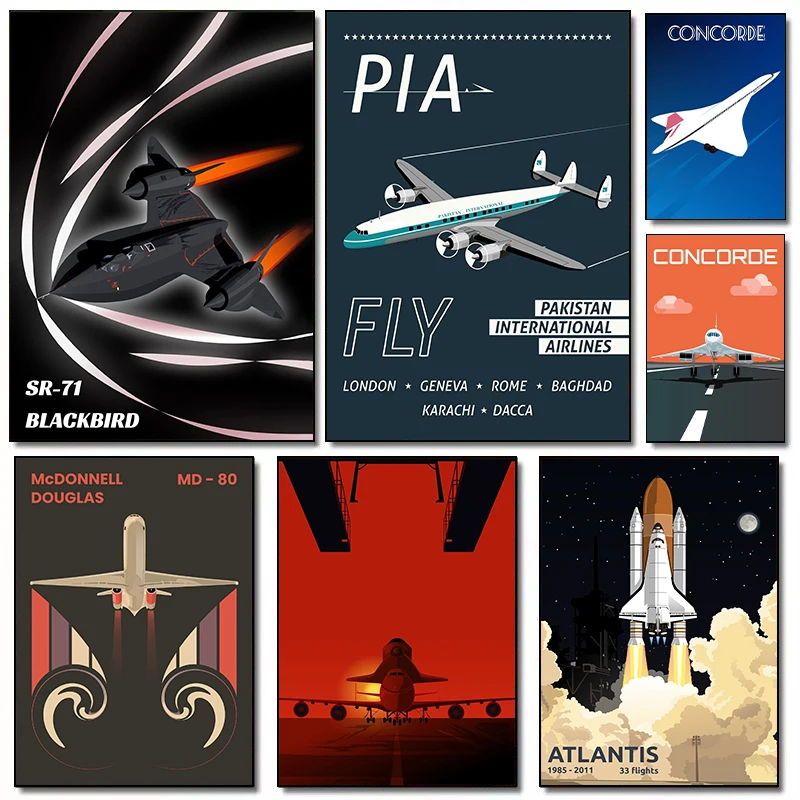 Vintage Super Cool Aviation Planes Posters and Prints Canvas Printing Space Shuttle Wall Art Picture for Living Room Home Decor