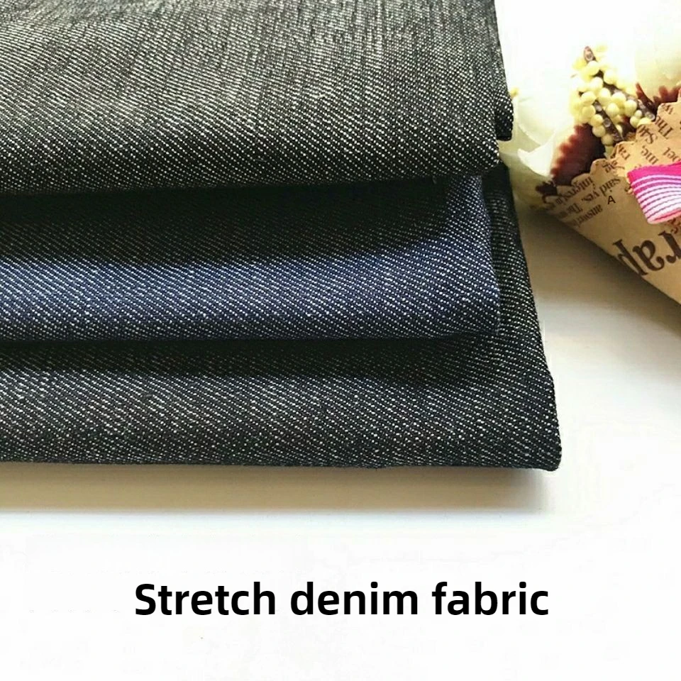Plain Jeans Fabric Stretch By The Meter for Dresses Pants Clothing Sewing Medium Thick Polyester Jacket Denim Cloth Soft Black