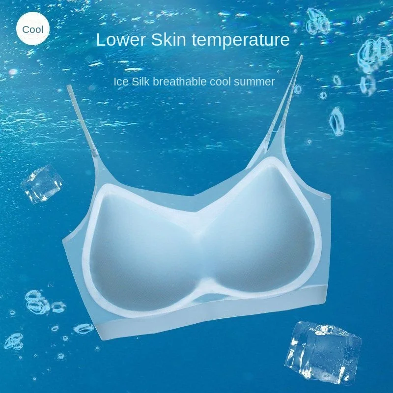 Ultra Thin Ice Silk Seamless Underwear Women Plus Size Sexy Top Soft Breathable Wireless Solid Lingerie Gathered Padded Bra