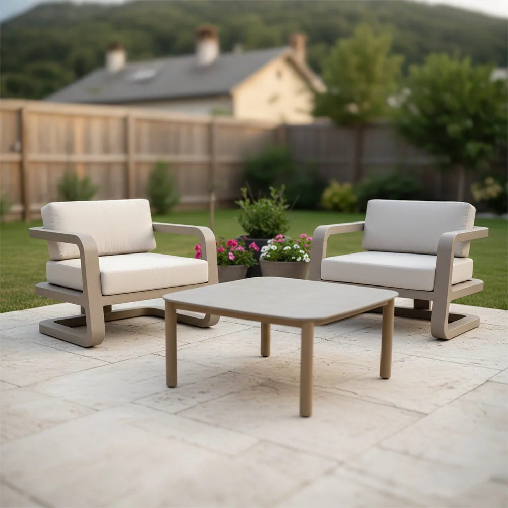 S*-Modern Luxury Outdoor Teak Sofa Set Solid Wood Waterproof Cushion Hotel Villa Lounge Seating