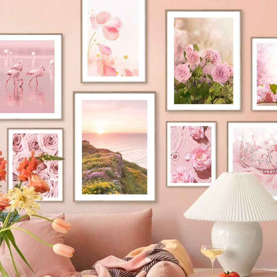 Pink Rose Orchid Sakura Crown Flower Wall Art Canvas Painting Nordic Posters And Prints Wall Pictures For Living Room Home Decor