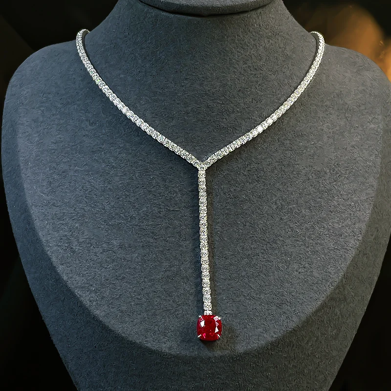 

Seiko Full Diamond Micro Inlaid Artificial Red Treasure 925 Sterling Silver Pendant with Collar Chain Versatile Wedding Jewelry