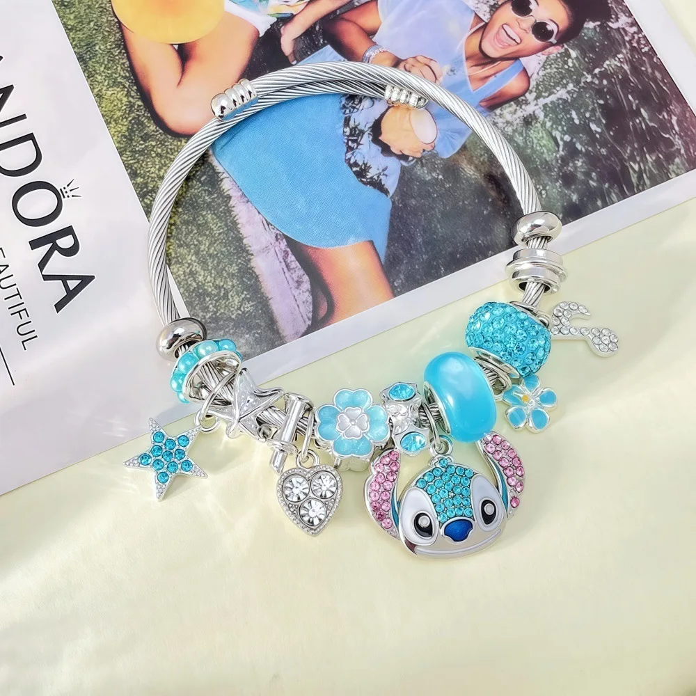 1pc Kawaii Stitch Cartoon Collana con strass e bracciale Set Gioielli di moda carini per donne e ragazze Regalo ideale per i fan Birt