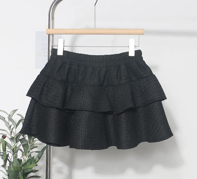 여성용 신축성 있는 허리 트위드 케이크 A라인 플러피 스커트