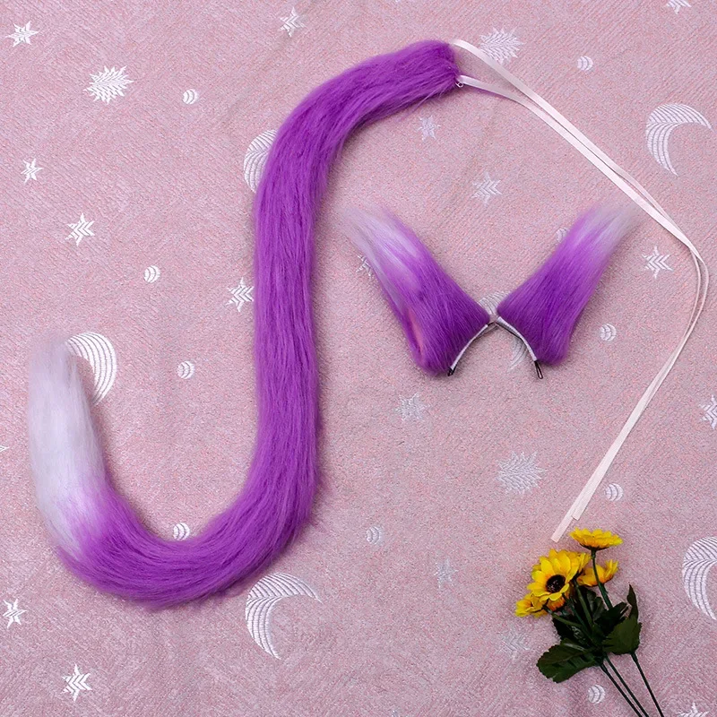 Cat Fox Ears Tail Furry Animal Headband  Props Birthday Party Fancy Dress  Accessories Anime Costume Cosplay Halloween