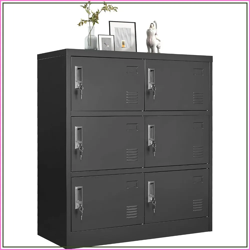 Metal Lockers for Employees, 72 Inch Storage Locker with Shelves, 6 Door Steel Cabinet, Black
