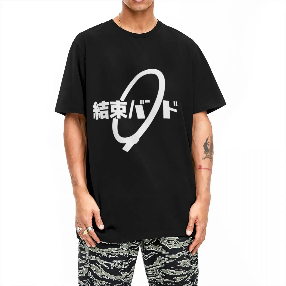 Printed Sleek Smooth Kessoku Band Logo Tshirts Men's 100%Cotton Short Sleeve Anime Cos Bocchi the Rock! Round Neck Summer Tops