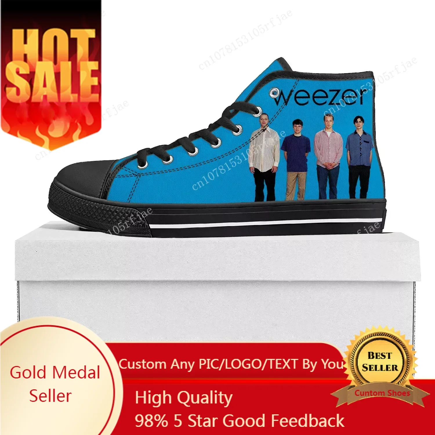 

Weezer Pop Rock Band High Top High Quality Sneakers Mens Womens Teenager Canvas Sneaker Casual Couple Shoes Custom Shoe Black