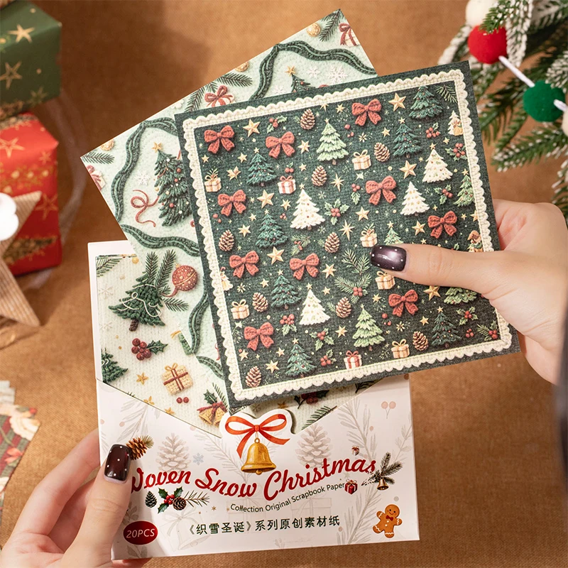 Journal GO 20pcs Crochet Texture Holiday Paper Simulated Knit Christmas Materialsfor Scrapbooking Journaling Planners & DIY Card