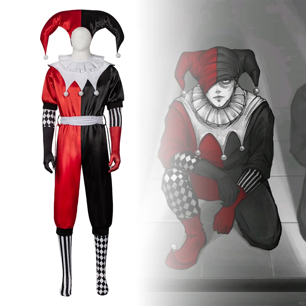 Fancy Anime Joker Cosplay Costume Clown Jumpsuit Joker Outfits Set Halloween Clown Jester Disguise Performance Stage Costumes