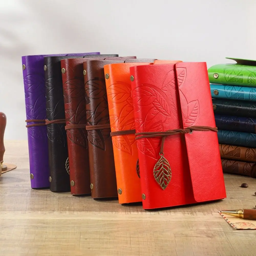 Portable A7 Loose-leaf Notebook Leaf Embossed PU Leather Binder Notebook Straps Design Notepad Travel