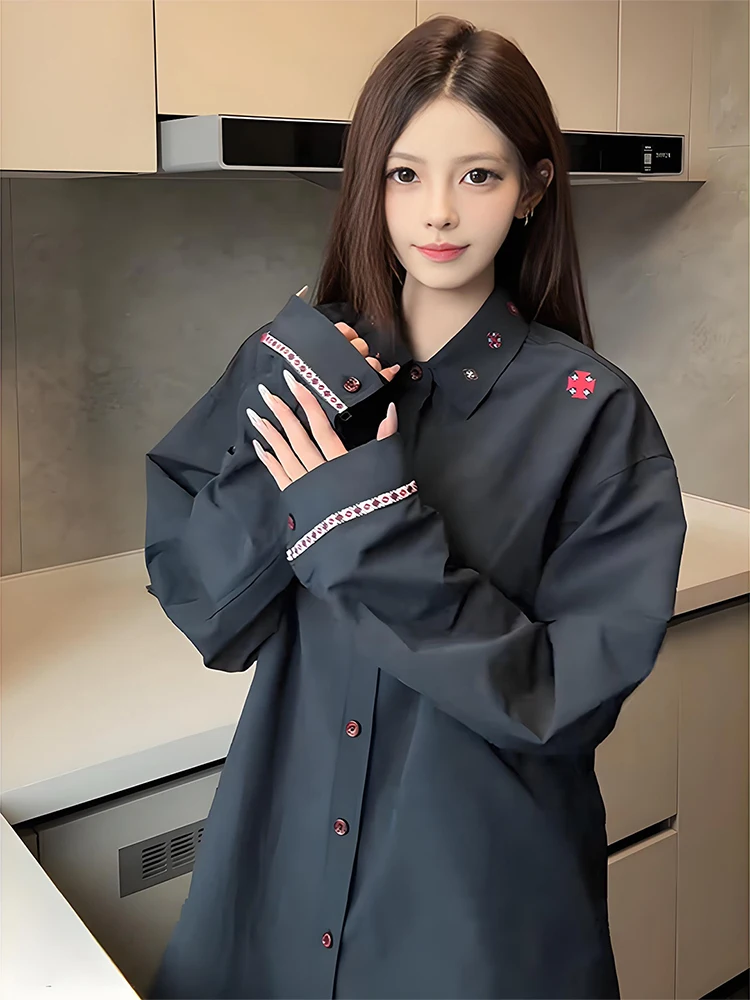 

Мужская рубашка свободного кроя с длинным рукавом и вышивкой, весенне-осенняя, в повседневном стиле, с отложным воротником, Cleanfit Outerwear