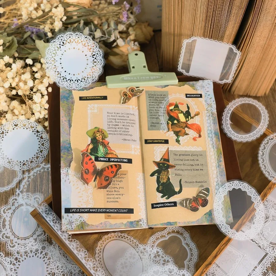 120 Uds. Pegatinas de encaje PET transparentes con recorte impermeable para álbum de recortes, decoración DIY, Ideal para marco de cuaderno, manualidades de álbumes