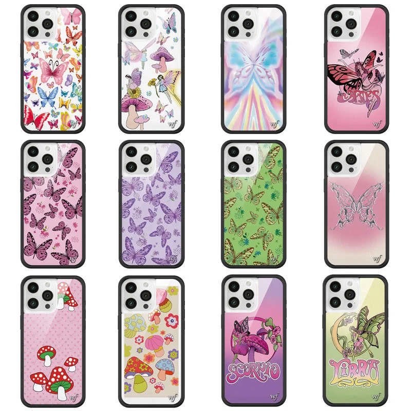 Wildflower 3D Butterfly Mushroom Phone Case for iPhone 15 14 13 Pro Max Luxury WF Logo 13pro 14pro 15pro Back Cover Funda Gift