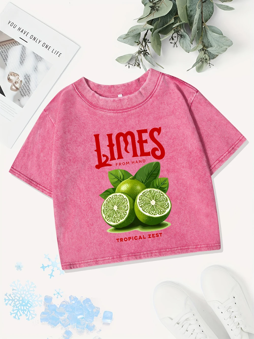 セクシーなコットンクロップトップスレディースライムから手トロピカルゼストプリントウォッシュ Tシャツ夏 O ネックレギュラーフィット Tシャツ Y2K 服