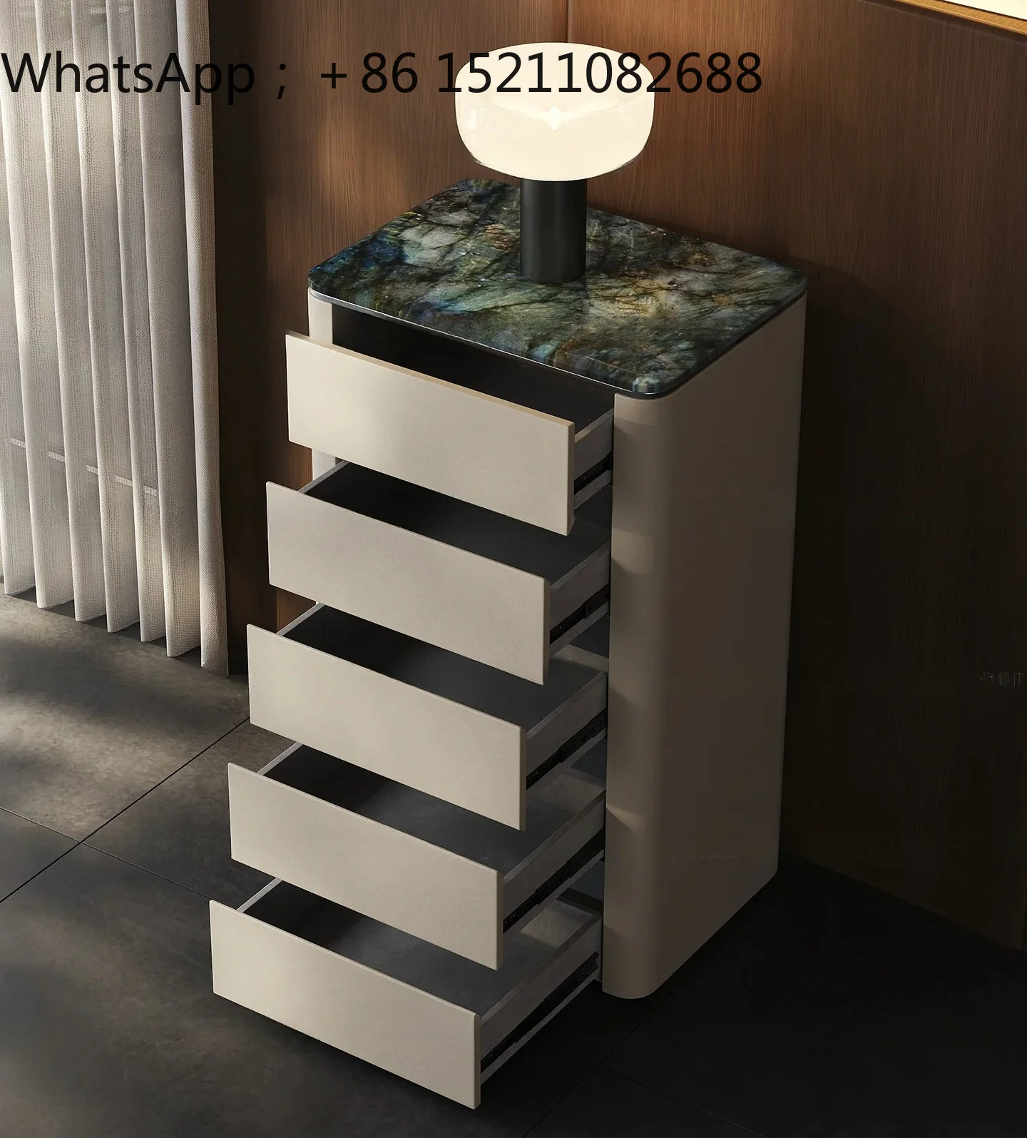 SCY minimalist marble chest of drawers, bedroom locker, wall storage, high-end light luxury solid wood drawer cabinet