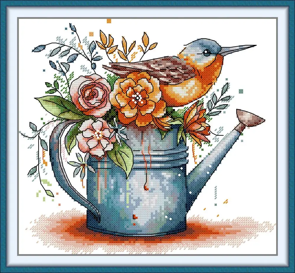 

Joy Sunday Новый штампованный набор для вышивки крестом, 11/14/16CT DIY Easy Pattern Набор для вышивания ткани Aida - Птица на лейке