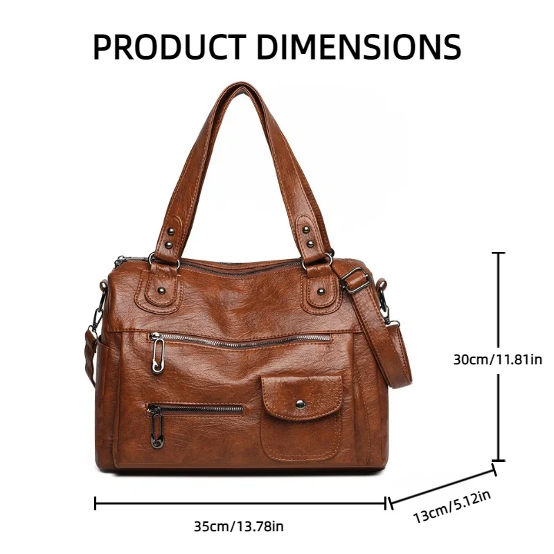 Modische Damen-Umhängetasche aus weichem Leder, große Kapazität, mehrere Außentaschen, abnehmbarer Riemen, Crossbody-Handtasche für den Alltag – Detail 11