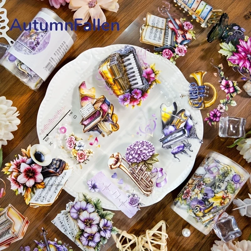 2 متر/لفة آلة موسيقية PET اشي الشريط الزهور ملصقات شفافة شريط لاصق مزخرف لمجلة سكرابوكينغ مذكرات