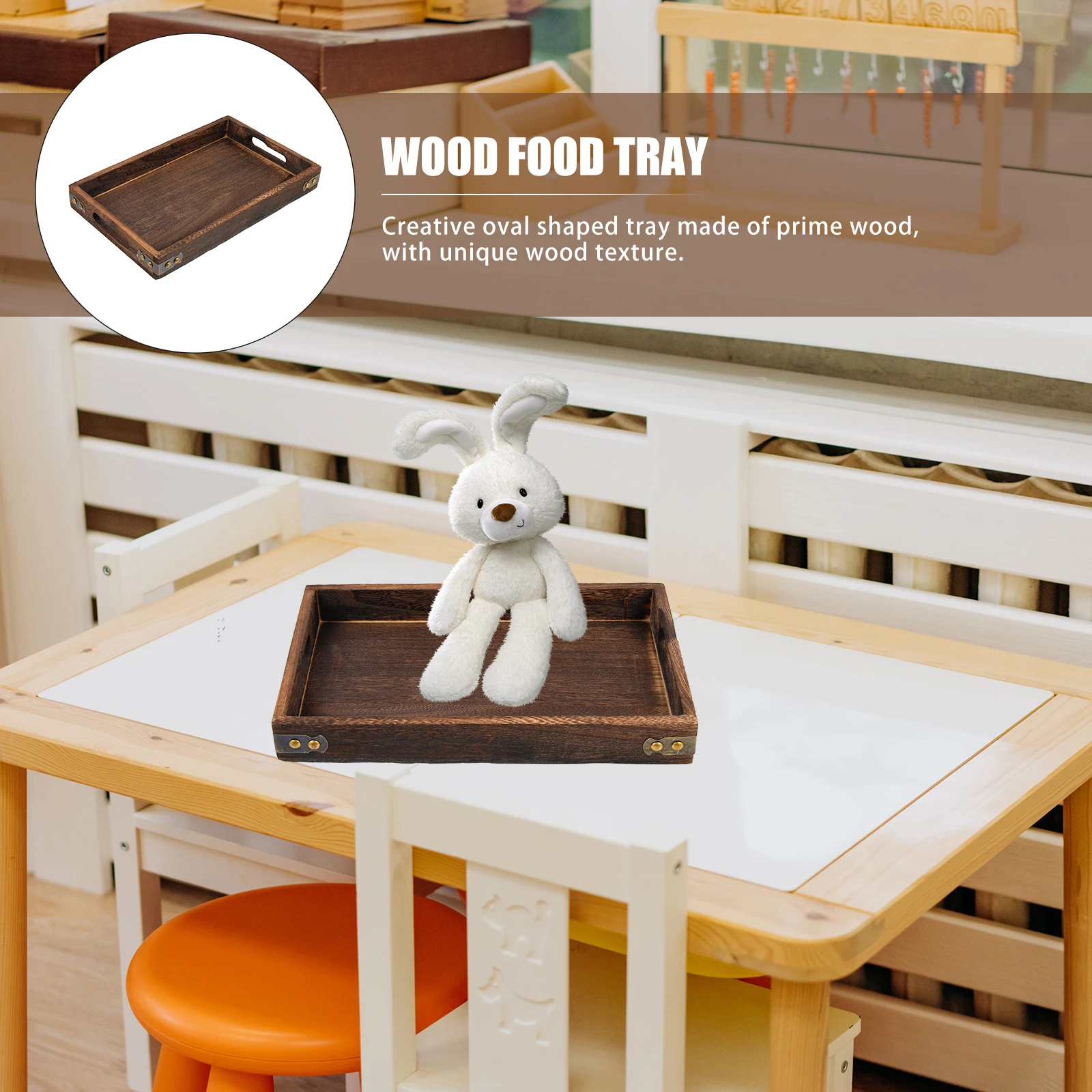 

Solid Wood Small Rectangular Vintage Decor Serving Tray for Pizza Bread Fruit Cake Multi Functional Wood Food Tray Storage
