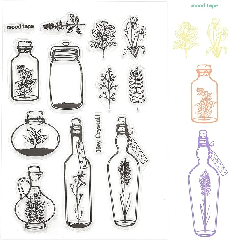 1 Sheet Plant Wishing Bottle Clear Stamps Silicone Stamp Cards for Card Making Decoration and DIY Scrapbooking