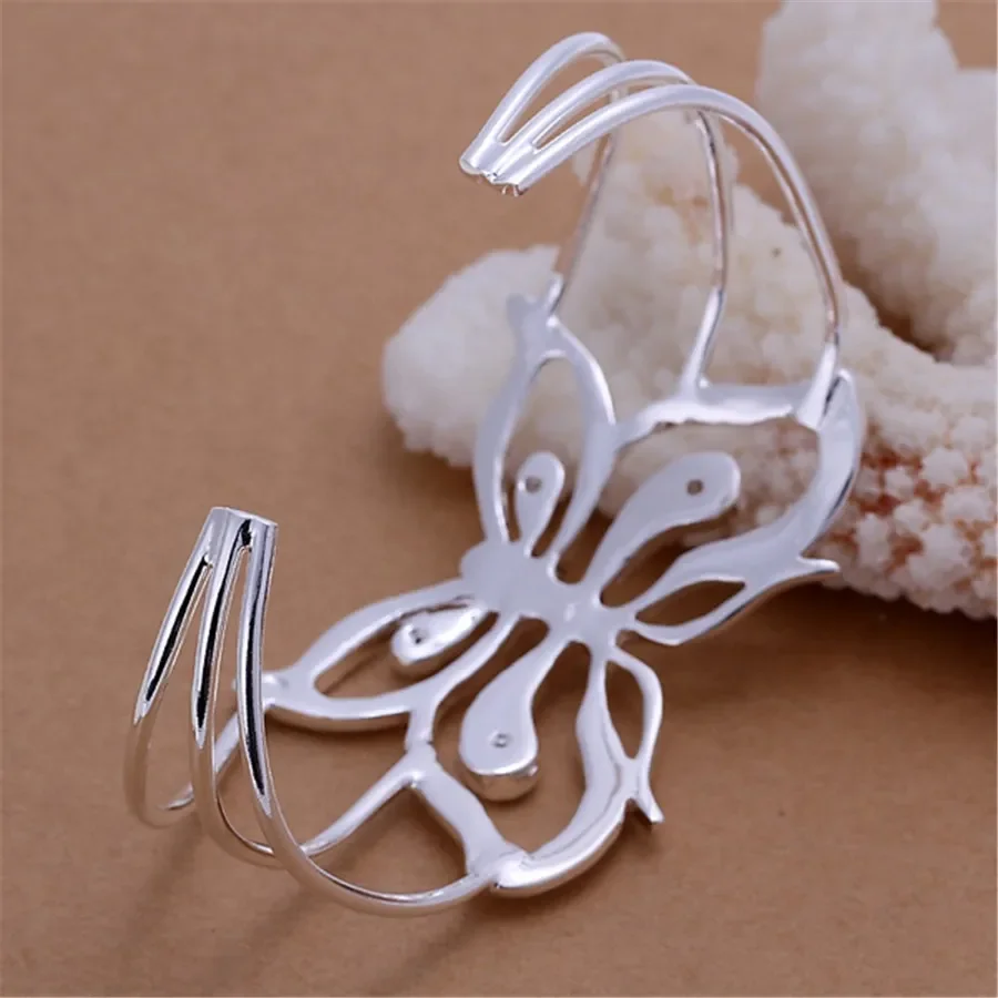 925 Sterling Silver Bracelets for Women Zircon big Butterfly wide bangle adjustable Jewelry Fashion Party Gifts Girl student