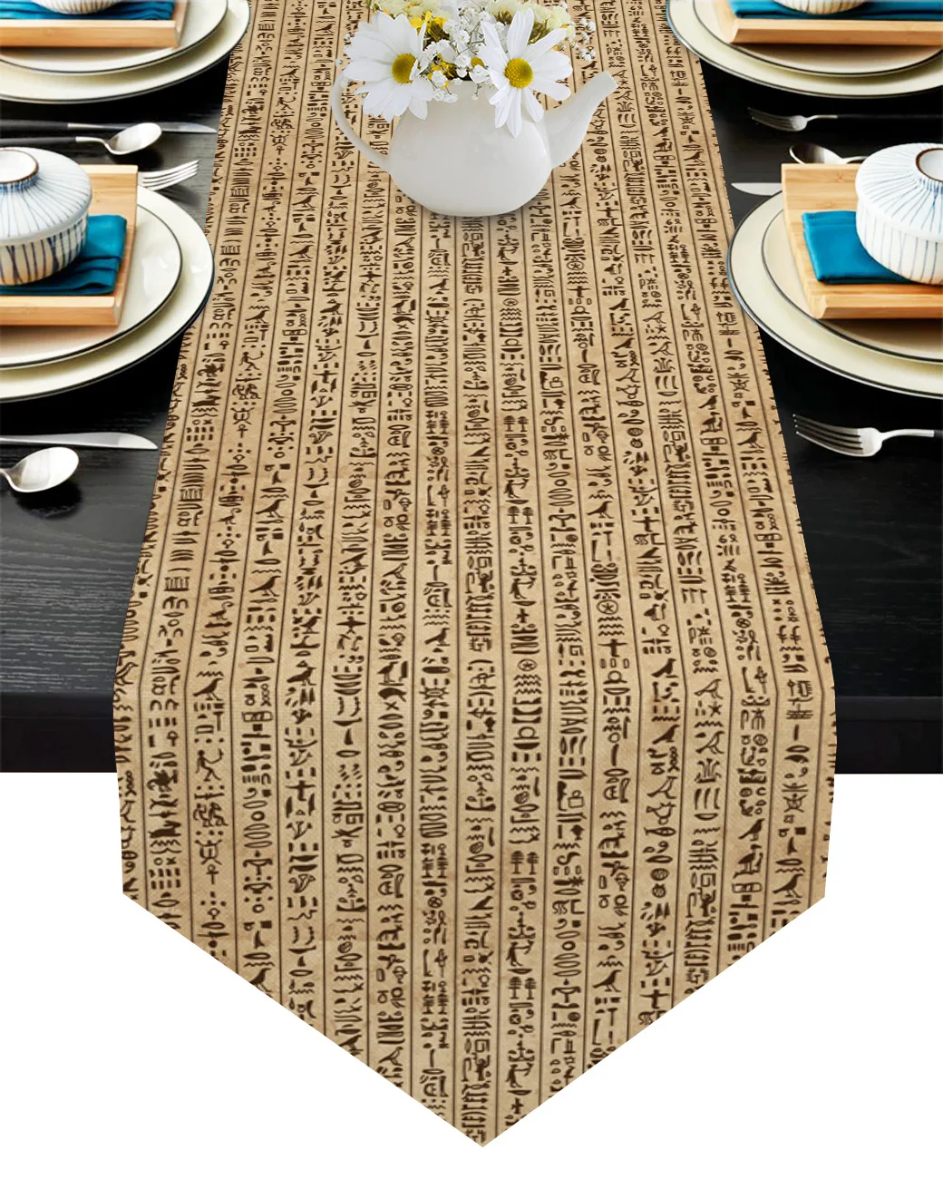 Ancient Egypt Hieroglyphs Retro Style Table Runner Home Decoration Dinner Tablecloth Wedding Party Luxury Table Runners