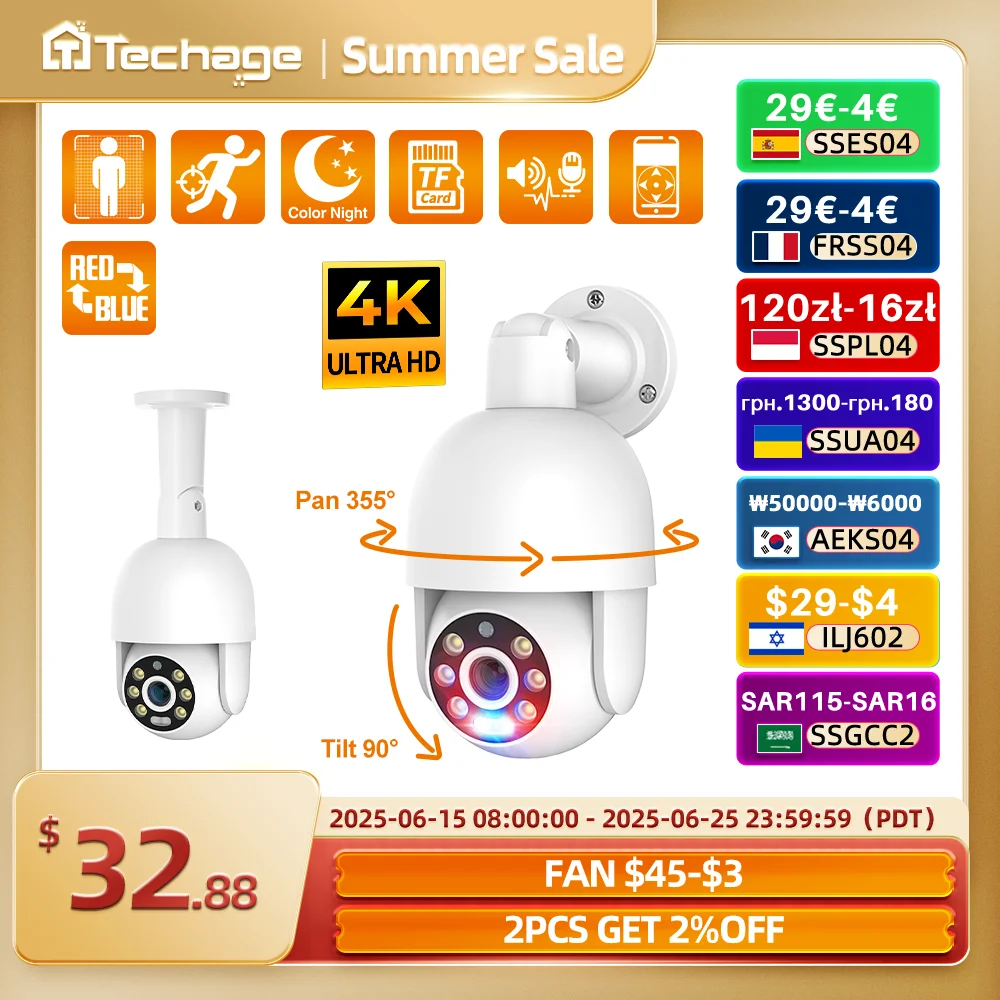 

Techage 4K POE Security Camera Outdoor Camera PTZ Mobile Monitoring Auto Tracking Human Detection Surveillance Kit