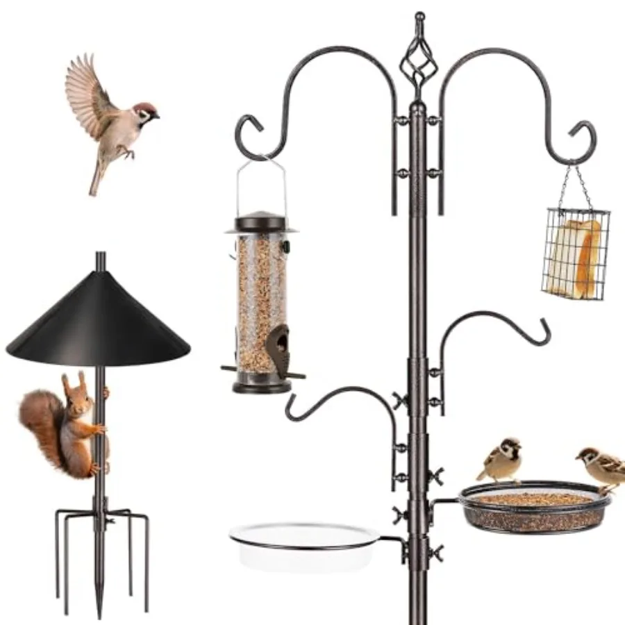 

Bird feeder station kit for outdoor use metal and wood construction black and natural finish weather-resistant with adjustable