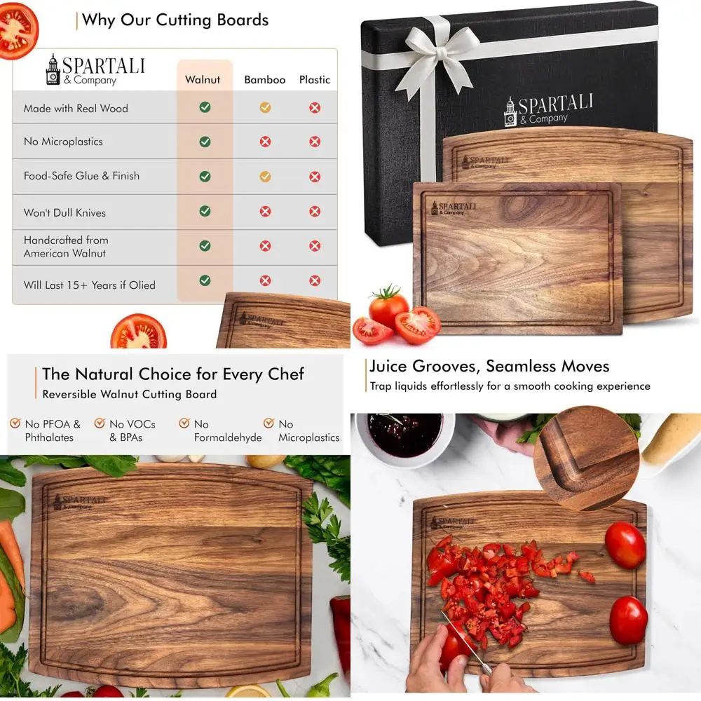 

Разделочные доски из американского черного ореха, двусторонние с канавками для сока, 2 размера 12x9 и 15x12, в подарочной упаковке